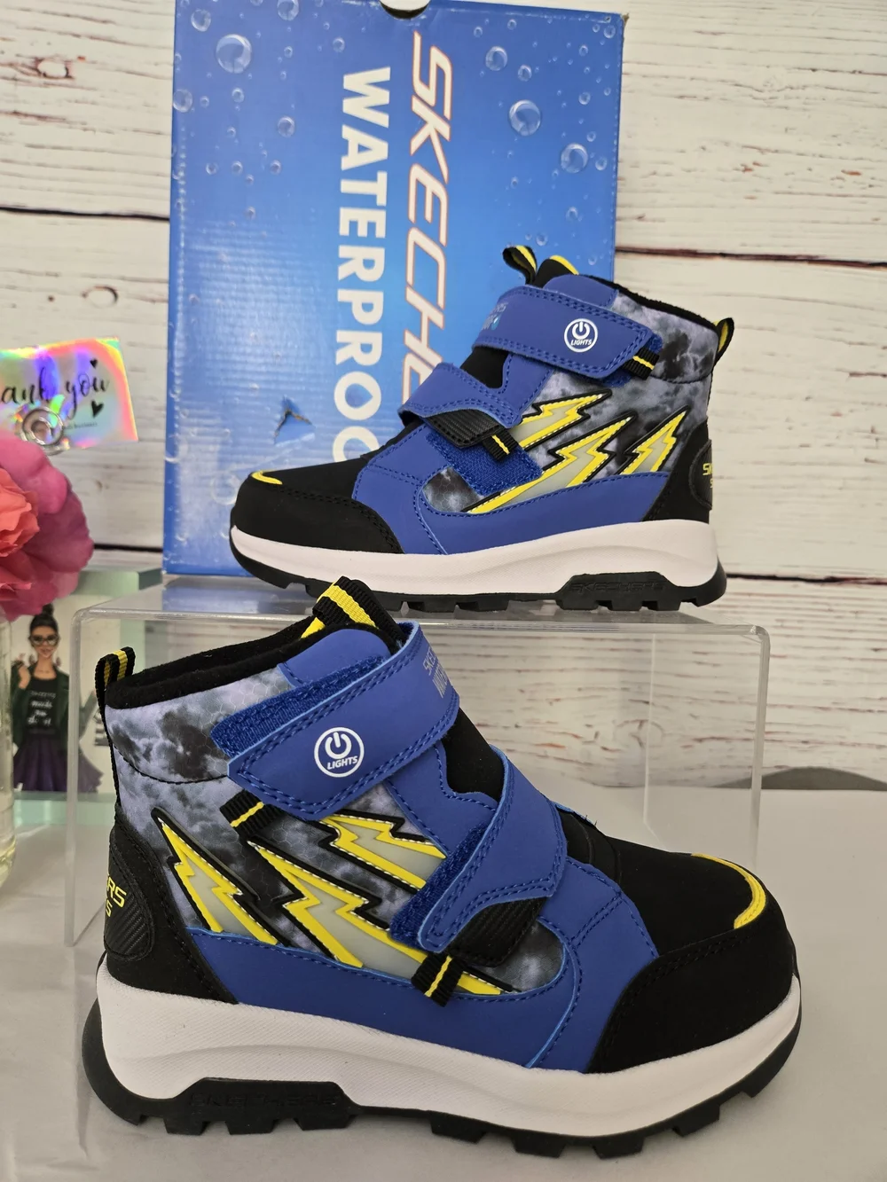 NEW Skechers S-Lights Waterproof Light-Up Kids Winter Boots Blue Black